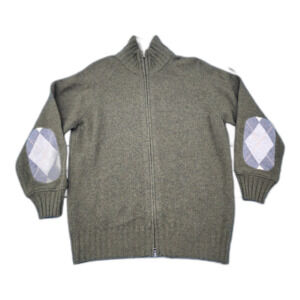 Peter Geeson Olive Wool Sweater M | Made in Italy Argyle Elbow Patch Knit